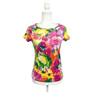 Lauren Ralph Lauren Petite Small Floral Print S/S Shirt Vacation Island Resort